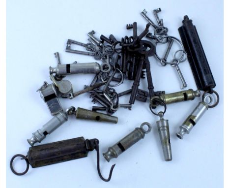 Two Liverpool City Police whistles by Shaw Brothers Liverpool, five Metropolitan-style Acme City whistles. two other whistles
