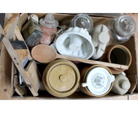 A quantity of vintage kitchenalia to include pie funnels, moulds etc.