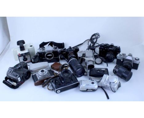 A quantity of modern and vintage cameras and lenses to include Mamiya MC1000s, Yashica FX-D, Ilford etc (3).