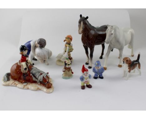 A Beswick Thelwell figure NT3 'Exhausted', a Royal Copenhagen figure of a boy with his bulldog, a Beswick hound, a Beswick ma