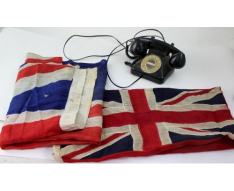 A Merchant Navy flag, a Union Jack Flag and a Cicena vintage telephone (3).