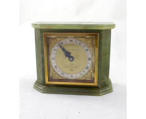 A Mappin & Webb onyx mantel clock, the gilt dial set with Roman numerals, marked 'Mappin & Webb Ltd, Elliott Clock', height 1