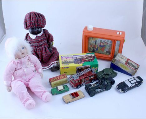 Various vintage collectible toys to include a Bell Ceramics doll, an Armand Marseille Germany 351/3 ½ doll, a Dinky Packard c