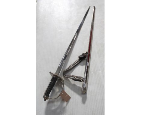 An Infantry officer's 1845 pattern sword, rifle regiment with Victorian cipher, in steel scabbard with bullion hanger. CONDIT