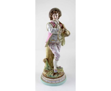 A 19th century Continental figure of a gentleman playing a musical instrument, on rounded base, probably German, height 47cm 