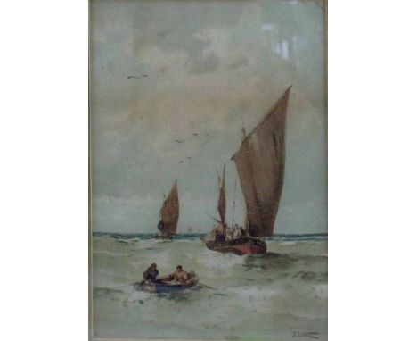 THOMAS WEBER (1838 - 1907); two seascape watercolours depicting fishing boats, each 19cm x 27cm, both framed (2).