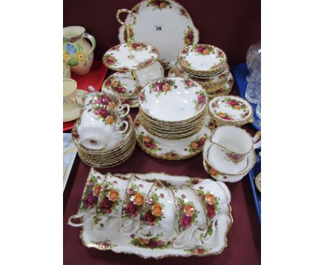 Royal Albert Old Country Roses Teaware:- comprising two tier cake stand, cake and sandwich plates, four large plates, eight t