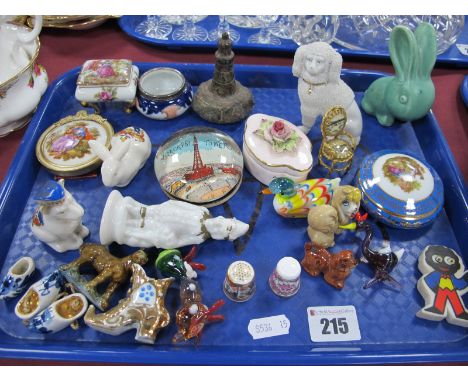 Willow Art Military Dog, Wade Whimsies, Crown Derby thimble, etc:- One Tray