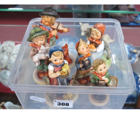 Hummel Figures, to include 'Feeding the Chicks', 'Violinist Boy' (and Girl) with Lamb.