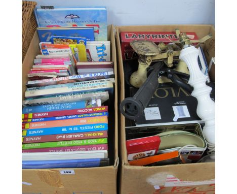 Lamp, Scales and Weights, books, maps, etc:- Two Boxes