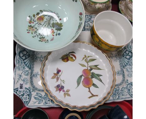 Poole 'Aegean' Pottery Planter, Adams Calyx Ware 'Ming Jade' bowl, two Royal Worcester 'Evesham' flan dishes on a large meat 