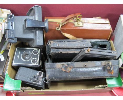 Bolex Paillard D8L Camera, Polaroid Colorpack 80, Pathescope 'H', Brownie C camera and one other with plates.