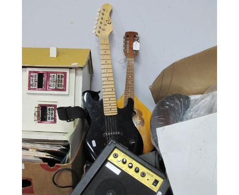Rumanian 'Andreas Heller' Stringed Instrument, 62cm long, Cleca Guitar in Burswood carry case and Benson Amplifier. (3)
