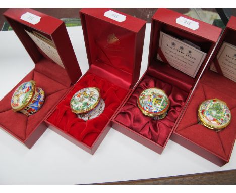 Four Halcyon Days Annual Enamel Trinket Boxes - Christmas 2010 to 2013, all boxed. (4)