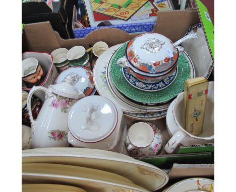 Mason's, Myott and Other Plates, Beswick, Shorter, Hummel character jugs, Booth's tureen, Doulton coffee pot, etc:- One Box