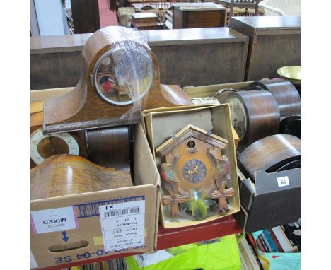 A Collection of Mainly Mid XX Century Mantel Clocks, for spares/repairs; and a cuckoo clock:- Two Boxes