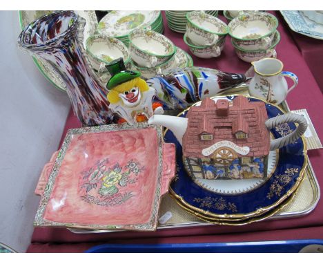 Murano Glass Clown, mottled glass fish and vase, Arthur Woods Art Deco bowl, Continental wall plates, Christopher Wren 'Pub' 