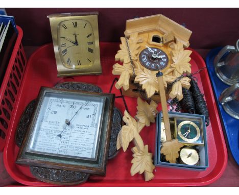 Swiza 8 Brass Cased Mantel Clock, cuckoo clock, barometer, etc:- One Tray
