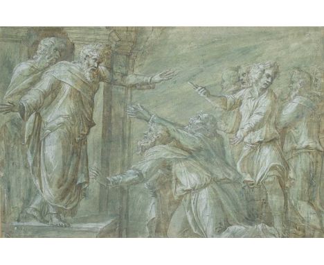 Attributed to Biagio dalle Lame, called Biagio Pupini (Italian act.1511-1551)Saint Paul preaching to the AtheniansBlack chalk