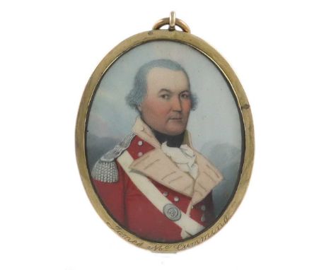 λ Circle of Frederick BuckPortrait miniature of James McCumming in uniformOval, in a gilt metal frame, with hair back59 x 45m