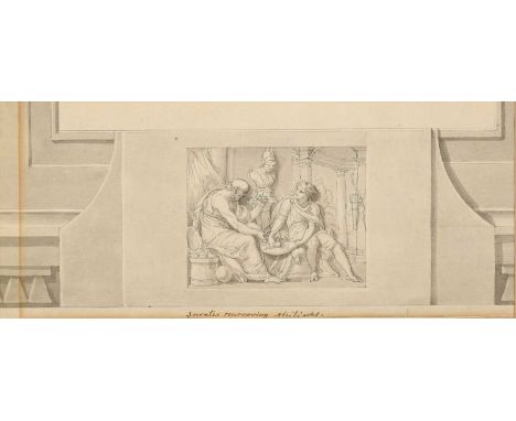 Attributed to Edward Francis Burney (1760–1848)Socrates reproving Alcibiades, within a feigned architectural borderInscribed 