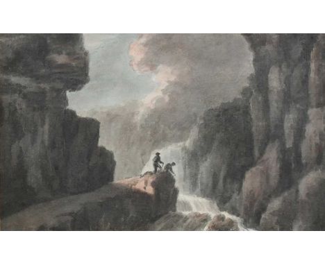 Robert Adam (Scottish 1728-1792)Figures in a canyon above a riverSigned and dated R Adam delin' 1787 (to original mount attac