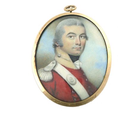 λ English School c.1800Portrait miniature of John McCumming in uniformOval, in a gilt metal frame, the glazed reverse with a 