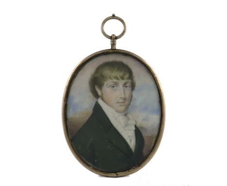 λ E. Tayler (act.1802-1830)Portrait miniature of a gentleman wearing a green coatOval, in a gilt metal frame, the glazed reve