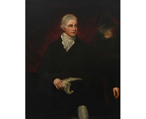 After John Opie RAPortrait of Sir John St Aubyn, 5th Bt (1758-1839), three-quarter length, seated with a landscape beyondOil 