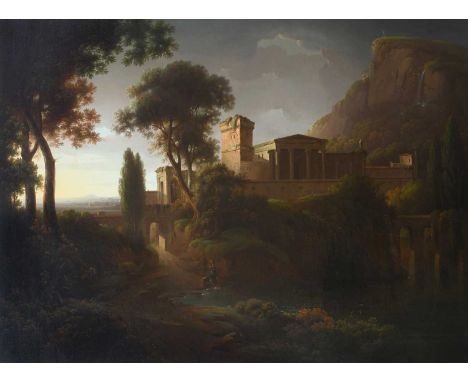 Robert Freebairn (1764–1808)Italian landscape with figures at the water below a castleIndistinctly signed and dated R ****bai