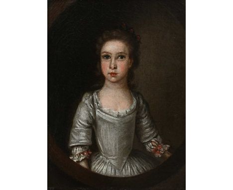 Circle of Thomas GainsboroughPortrait of a young girl wearing a grey dress in a painted ovalOil on canvas22 x 17.2cm; 8¾ x 6¾