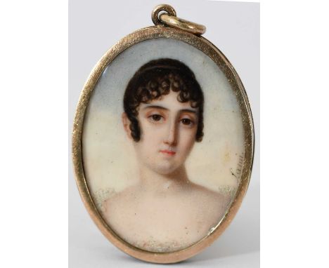 λ G. E. Lami (19th Century)Portrait miniature of a lady in a white dressSigned Lami (centre right)Oval, in a gilt metal frame