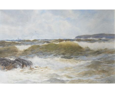 Richard Wane (1852-1904)Gulls flying over choppy coastal watersSigned R Wane (lower left)Watercolour58.1 x 88.4cm; 23 x 34¾in