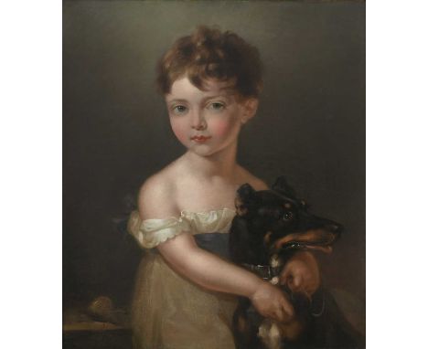 Attributed to Margaret Carpenter (1793-1872)Portrait of George Davis, grandson of John Spicer, as a boy, half-length with a d