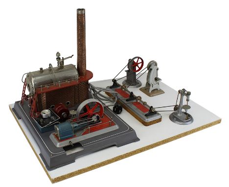 Dampfmaschine Wilesco, deutsch 2. H. 20. Jh., mit Manometer, Kesseldurchmesser: 8,5 cm, Dampfpfeife, Schwungrad, Dynamo 2 - 4