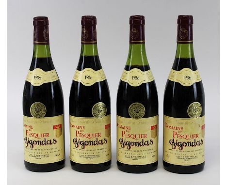 Vier Flaschen 1986er Gigondas, Domaine du Pesquier, Grande Réserve, R. Boutière &amp; Fils, Gigondas, Füllhöhe: Halsansatz bi