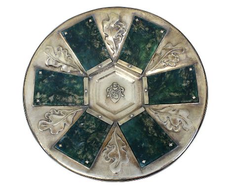 Silber Prunkschale mit Moosachatscheiben, Kreamer, Fritz (St. Johann/Saarbrücken 1892 - nach 1945), Handarbeit, runde Form, s