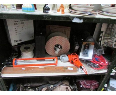 A mixed lot including tools, jump leads etc