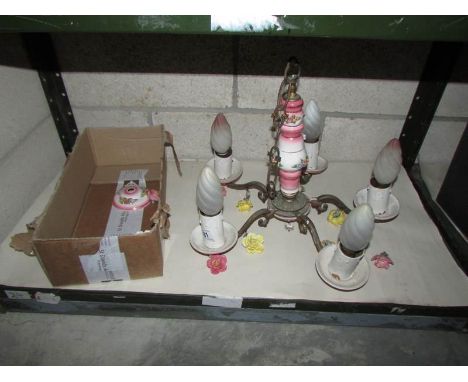 A five lamp ceiling light with ceramic fittings