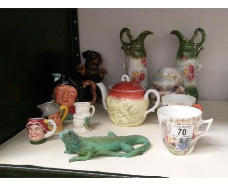 A mixed lot including pair vases, teapot etc