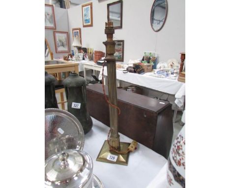 A 1930's heavy solid brass column table lamp