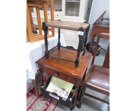 An oak side table and a stool