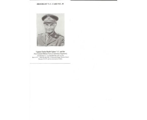George Cross winner Brooklet VC. Card No. 30 Captain Charles Hazlitt Upham VC. signed on the reverse by Carl Walker G. C. Car