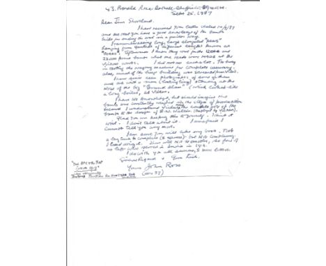 Barnes Wallis 12000, 20000 bombs related letter. Hand written letter from John Ross, who in WW2 was part of the Weights and M