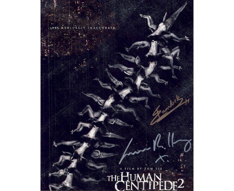 Blowout Sale! Human Centipede II dual signed 10x8 photo. This beautiful hand signed photo depicts the poster for Human Centip