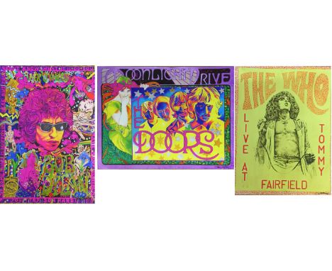 THE WHO/BOB DYLAN. Three poster prints, each hand signed by designer John Judkins, to include depictions of Bob Dylan (19 x 2