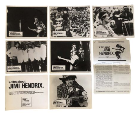 JIMI HENDRIX FILM ORIGINAL PRESS KIT AND STILLS. An original 6 page press release and 7 x 8x10" original front of house still