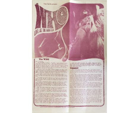 FAIRFIELD HALL CROYDON FLYER ARCHIVE - THE WHO. A promotional fold out poster/biography sheet, printed for the September 1969