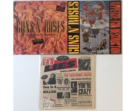 GUNS N' ROSES - LPs. Uncensored pack of 3 x wicked LPs. Titles are "The Spaghetti Incident?" (US limited edition 1993 orange 