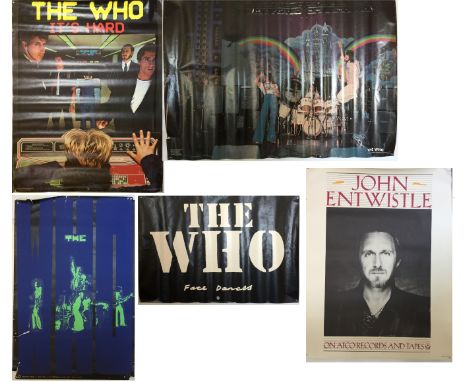 THE WHO POSTERS. Five posters to include: Who Face Dances Black Banner (24 x 16"), It's Hard (25.5 x 33") , John Entwistle (2